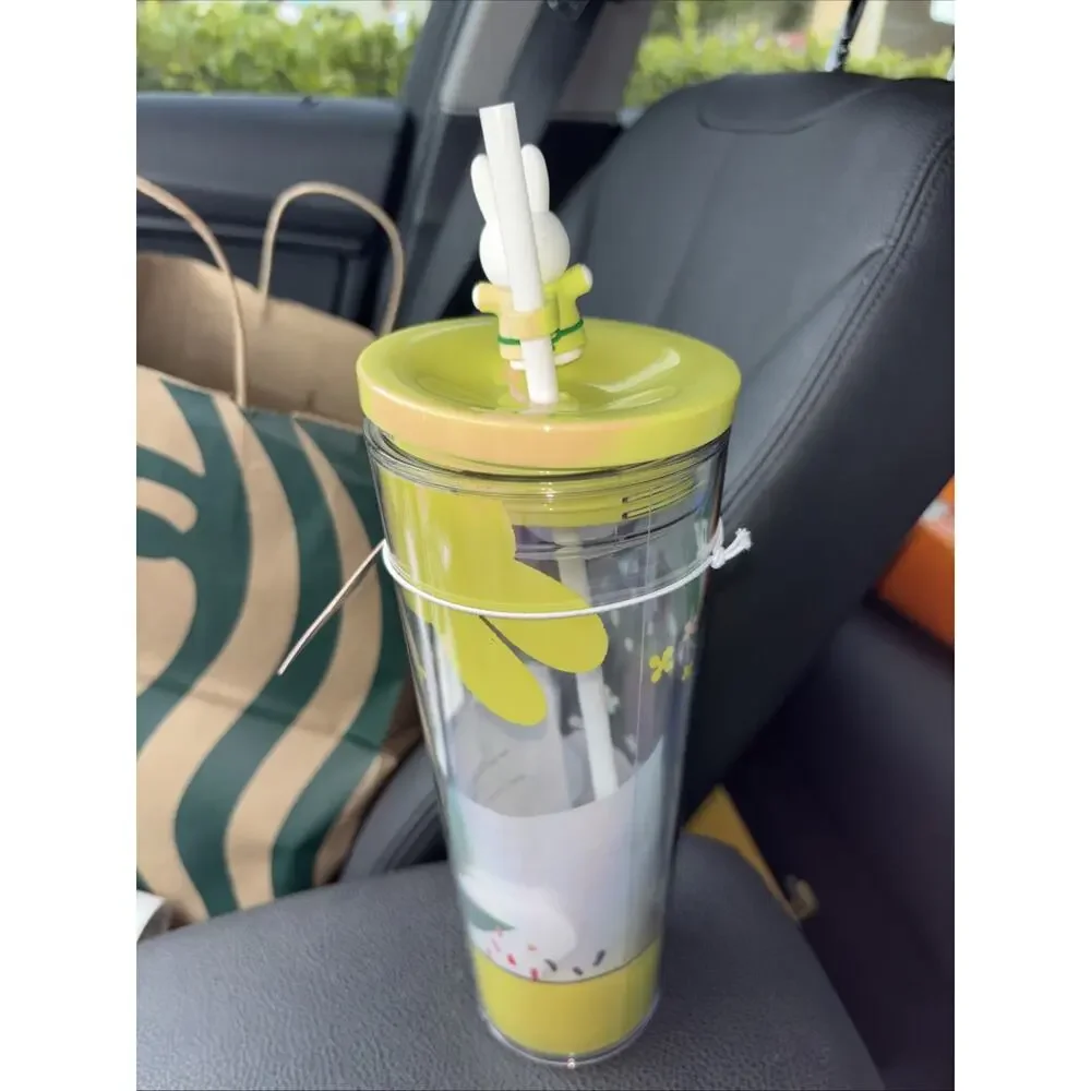 Starbucks Miffy Clear Reusable Tumbler w/ Straw, Yellow Lid, 24oz‎